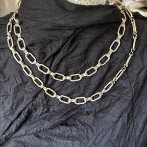Vintage Silver Tone Long Chunky Link Chain Necklace